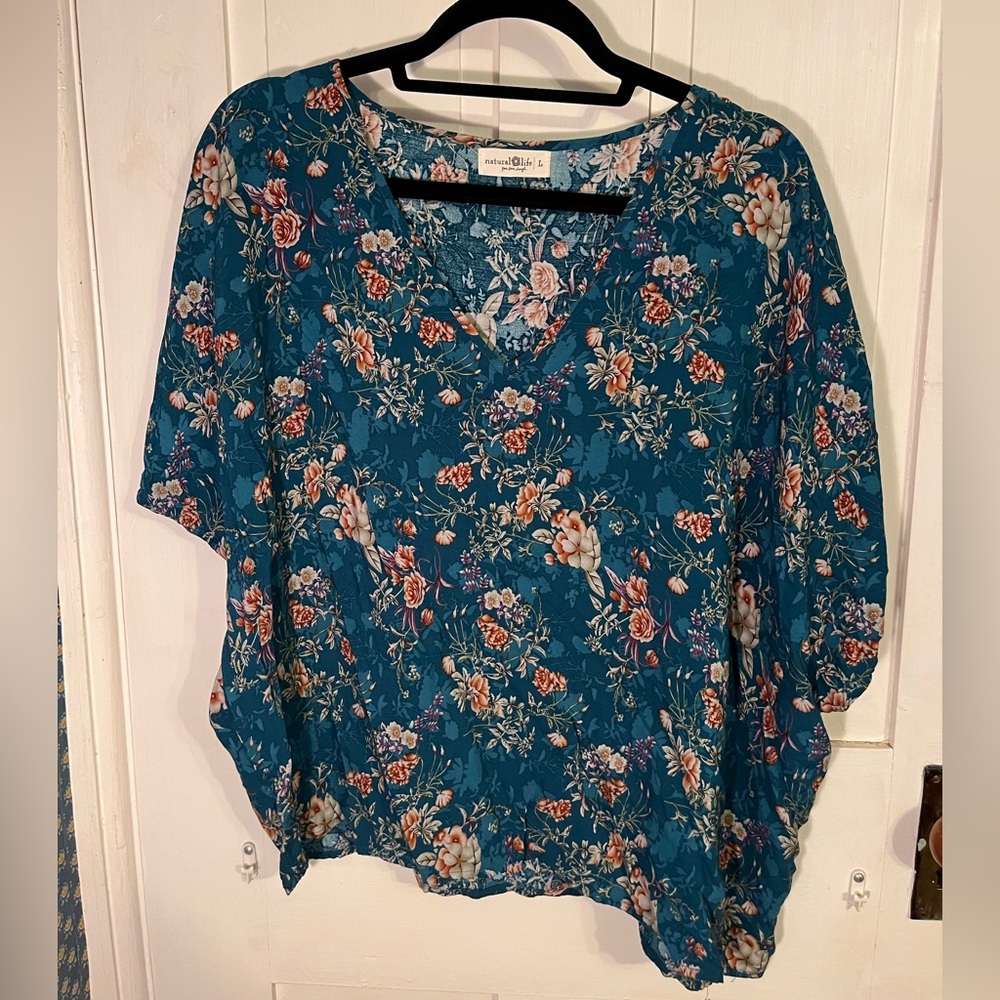 NATURAL LIFE Teal Floral Blouse
